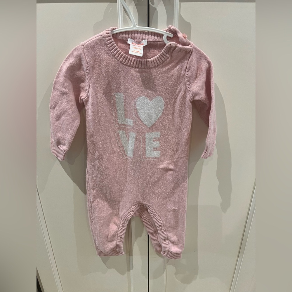 Joe Fresh Pink and White Cotton love Romper 6-12m